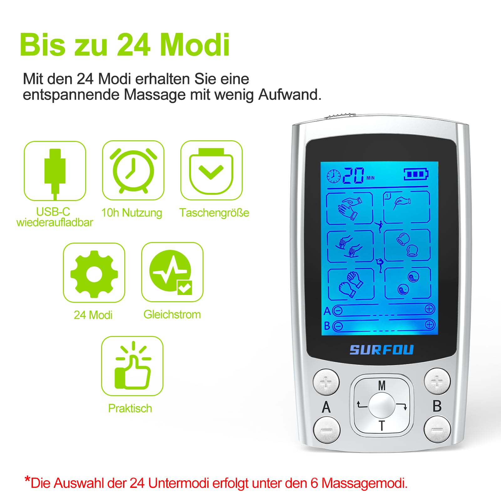 SURFOU TENS Device Pain Therapy, 2 Channels Labor Simulator with 6